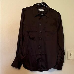 Madewell brown 💯 silk Button Down Shirt